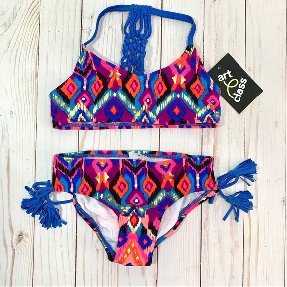 Art Class Girls Blue Pink Multi Gilded Tigerlily 2Pc Bikini Swim Set - NWT - Picture 4 of 9